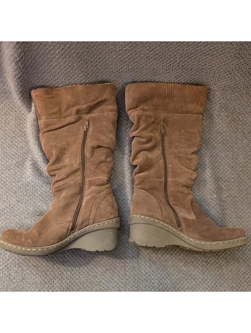 BareTraps Women's Brown Suede Mid-Calf Boots Size 7.5 Side Zip Slouch Comfort